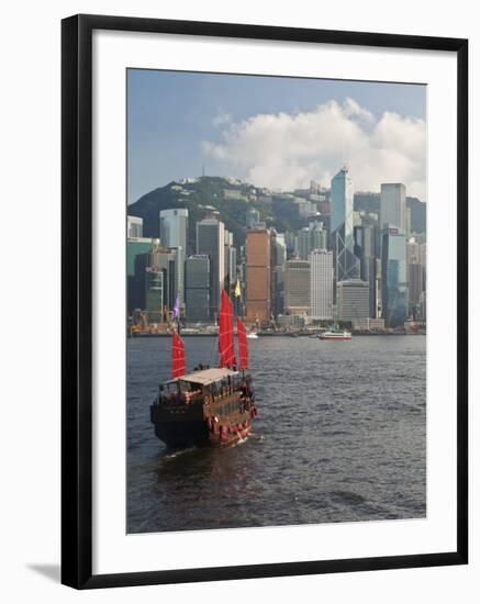 One of Last Remaining Chinese Sailing Junks on Victoria Harbour, Hong Kong, China, Asia-Gavin Hellier-Framed Photographic Print