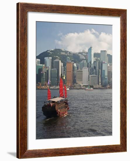 One of Last Remaining Chinese Sailing Junks on Victoria Harbour, Hong Kong, China, Asia-Gavin Hellier-Framed Photographic Print