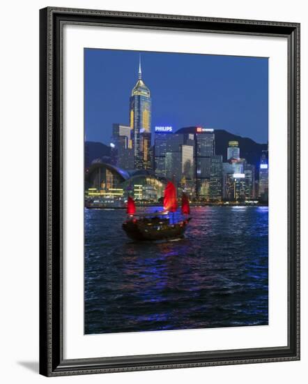 One of Last Remaining Chinese Sailing Junks, Victoria Harbour from Kowloon, Hong Kong, China, Asia-Gavin Hellier-Framed Photographic Print