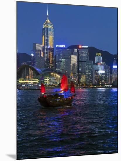One of Last Remaining Chinese Sailing Junks, Victoria Harbour from Kowloon, Hong Kong, China, Asia-Gavin Hellier-Mounted Photographic Print