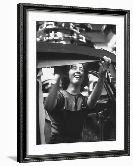 One of the 12% of Women Working on the Assembly Line of a Volkswagen Plant-Paul Schutzer-Framed Photographic Print