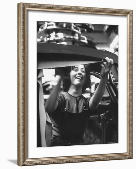 One of the 12% of Women Working on the Assembly Line of a Volkswagen Plant-Paul Schutzer-Framed Photographic Print