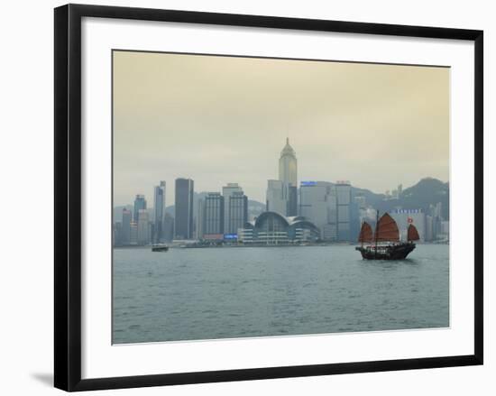 One of the Last Remaining Chinese Junk Boats Sails on Victoria Harbour, Hong Kong, China-Amanda Hall-Framed Photographic Print