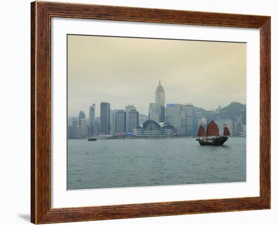 One of the Last Remaining Chinese Junk Boats Sails on Victoria Harbour, Hong Kong, China-Amanda Hall-Framed Photographic Print