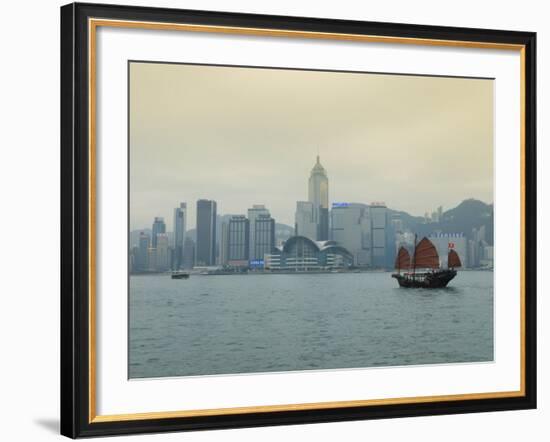 One of the Last Remaining Chinese Junk Boats Sails on Victoria Harbour, Hong Kong, China-Amanda Hall-Framed Photographic Print