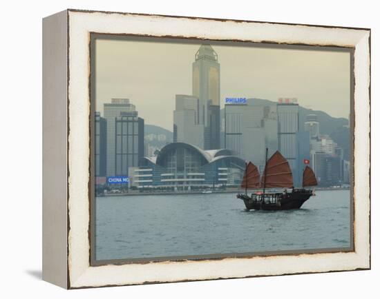 One of the Last Remaining Chinese Sailing Junks on Victoria Harbour, Hong Kong, China-Amanda Hall-Framed Premier Image Canvas