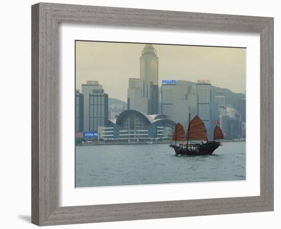 One of the Last Remaining Chinese Sailing Junks on Victoria Harbour, Hong Kong, China-Amanda Hall-Framed Photographic Print