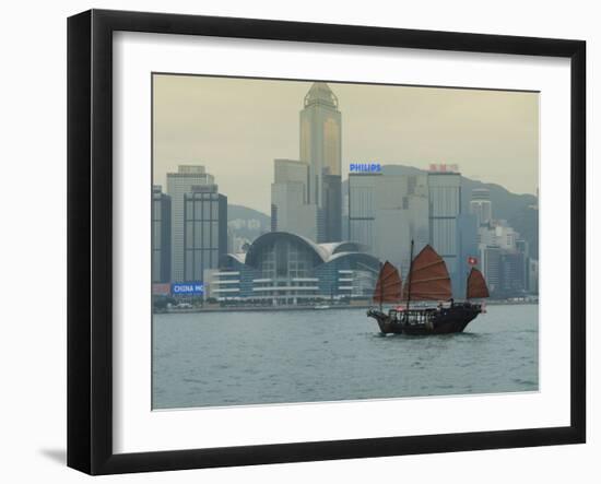 One of the Last Remaining Chinese Sailing Junks on Victoria Harbour, Hong Kong, China-Amanda Hall-Framed Photographic Print