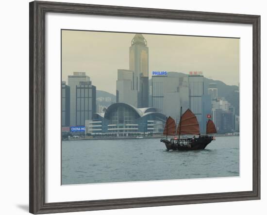 One of the Last Remaining Chinese Sailing Junks on Victoria Harbour, Hong Kong, China-Amanda Hall-Framed Photographic Print