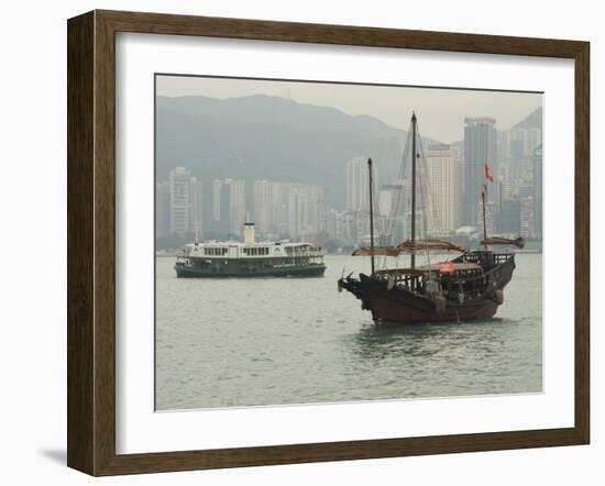 One of the Last Remaining Chinese Sailing Junks on Victoria Harbour, Hong Kong, China-Amanda Hall-Framed Photographic Print