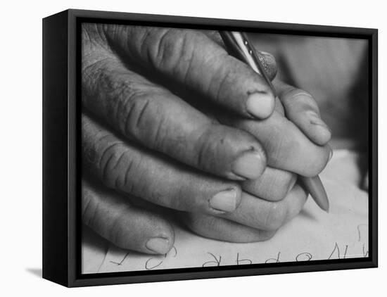 One of the Rotolo Brothers Learning to Write After Cataract Operations Which Restored Their Sight-Carlo Bavagnoli-Framed Premier Image Canvas