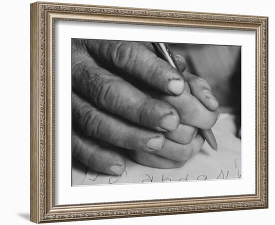 One of the Rotolo Brothers Learning to Write After Cataract Operations Which Restored Their Sight-Carlo Bavagnoli-Framed Photographic Print