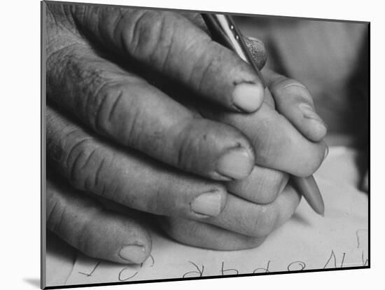 One of the Rotolo Brothers Learning to Write After Cataract Operations Which Restored Their Sight-Carlo Bavagnoli-Mounted Photographic Print