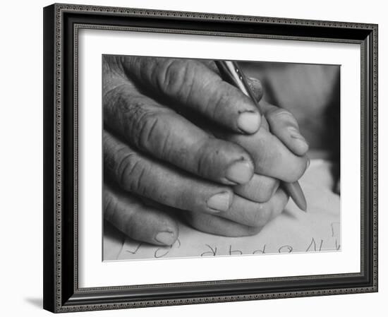 One of the Rotolo Brothers Learning to Write After Cataract Operations Which Restored Their Sight-Carlo Bavagnoli-Framed Photographic Print