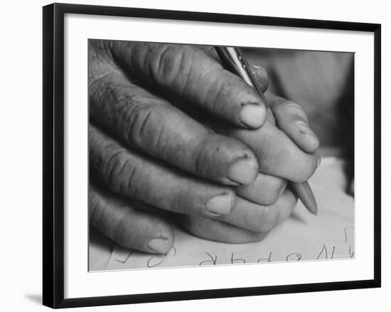 One of the Rotolo Brothers Learning to Write After Cataract Operations Which Restored Their Sight-Carlo Bavagnoli-Framed Photographic Print