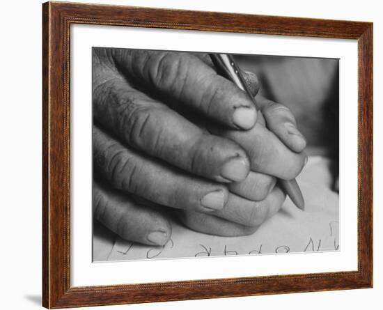 One of the Rotolo Brothers Learning to Write After Cataract Operations Which Restored Their Sight-Carlo Bavagnoli-Framed Photographic Print