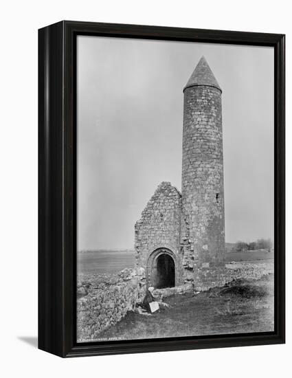 One of the Round Towers and a Section of the Ruins at Clonmacnoise, County Offaly, Ireland, C.1890-Robert French-Framed Premier Image Canvas