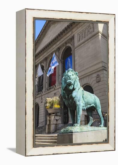 One of Two Bronze Lion Statues Outside the Art Institute of Chicago-Amanda Hall-Framed Premier Image Canvas