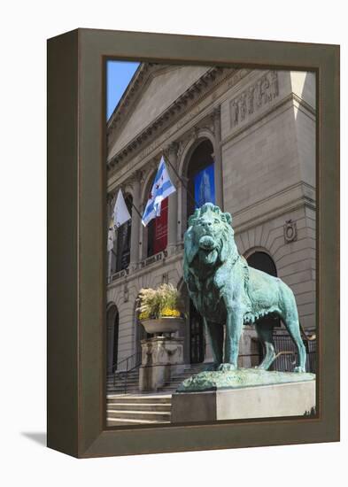 One of Two Bronze Lion Statues Outside the Art Institute of Chicago-Amanda Hall-Framed Premier Image Canvas