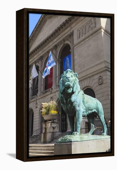One of Two Bronze Lion Statues Outside the Art Institute of Chicago-Amanda Hall-Framed Premier Image Canvas