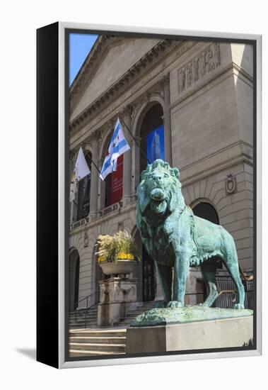 One of Two Bronze Lion Statues Outside the Art Institute of Chicago-Amanda Hall-Framed Premier Image Canvas