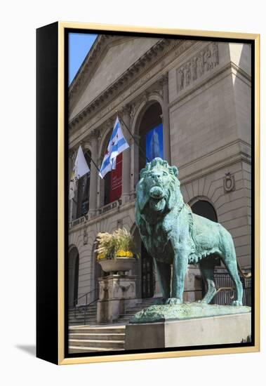 One of Two Bronze Lion Statues Outside the Art Institute of Chicago-Amanda Hall-Framed Premier Image Canvas