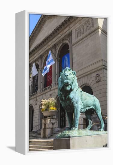 One of Two Bronze Lion Statues Outside the Art Institute of Chicago-Amanda Hall-Framed Premier Image Canvas