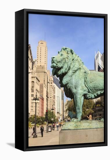 One of Two Iconic Bronze Lion Statues Outside the Art Institute of Chicago, Chicago, Illinois, USA-Amanda Hall-Framed Premier Image Canvas