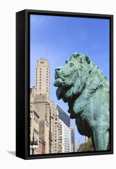 One of Two Iconic Bronze Lion Statues Outside the Art Institute of Chicago, Chicago, Illinois, USA-Amanda Hall-Framed Premier Image Canvas