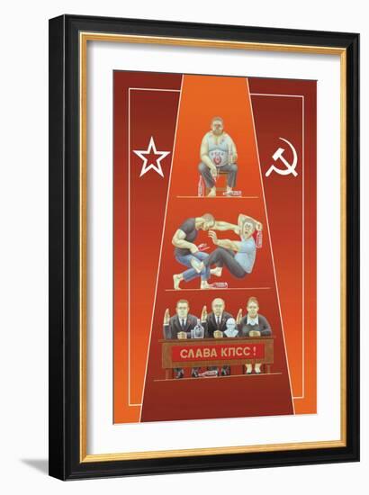 One Russian Drinking, Two Russians Fighting, Three Russians in Revolution-Dimitri Deeva-Framed Art Print