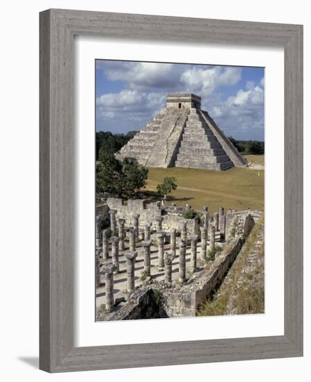 One Thousand Mayan Columns and the Great Pyramid El Castillo, Chichen Itza, Mexico-Christopher Rennie-Framed Photographic Print