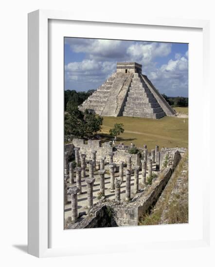 One Thousand Mayan Columns and the Great Pyramid El Castillo, Chichen Itza, Mexico-Christopher Rennie-Framed Photographic Print
