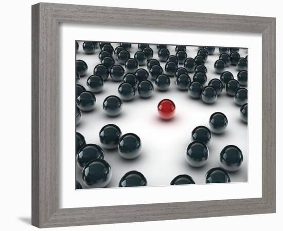 One Unique Red Ball, Among Other Black-FreshPaint-Framed Art Print