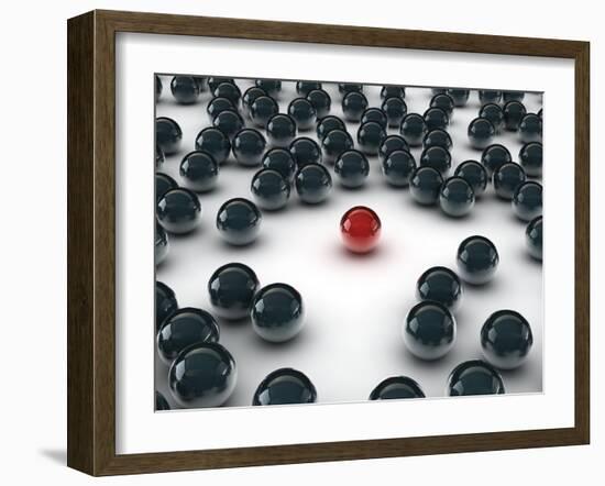 One Unique Red Ball, Among Other Black-FreshPaint-Framed Art Print