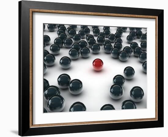 One Unique Red Ball, Among Other Black-FreshPaint-Framed Art Print