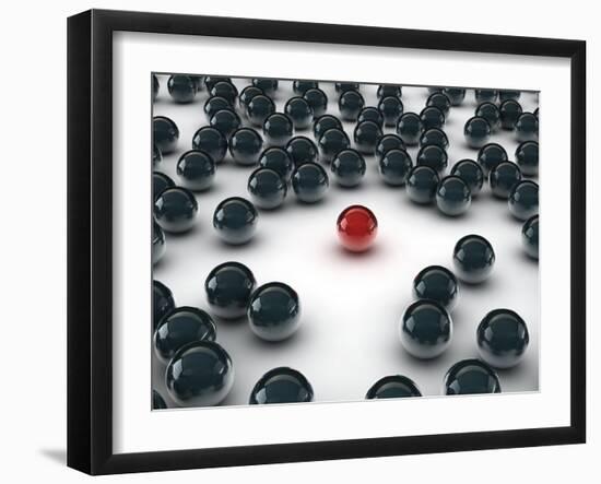 One Unique Red Ball, Among Other Black-FreshPaint-Framed Art Print