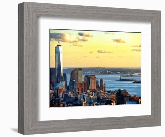 One World Trade Center (1WTC) at Sunset, Hudson River and Statue of Liberty View, Manhattan, NYC-Philippe Hugonnard-Framed Photographic Print