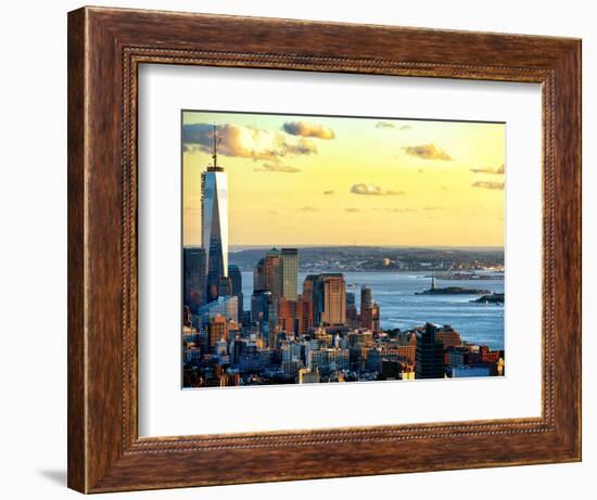 One World Trade Center (1WTC) at Sunset, Hudson River and Statue of Liberty View, Manhattan, NYC-Philippe Hugonnard-Framed Photographic Print