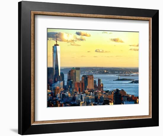 One World Trade Center (1WTC) at Sunset, Hudson River and Statue of Liberty View, Manhattan, NYC-Philippe Hugonnard-Framed Photographic Print