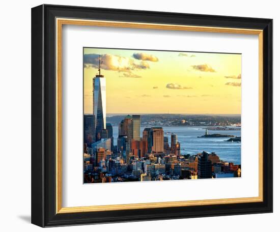 One World Trade Center (1WTC) at Sunset, Hudson River and Statue of Liberty View, Manhattan, NYC-Philippe Hugonnard-Framed Photographic Print