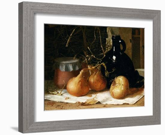 Onions, a Jug and a Ceramic Pot on a Tablecloth-Harry Brooker-Framed Giclee Print