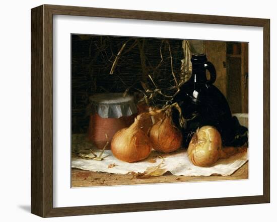 Onions, a Jug and a Ceramic Pot on a Tablecloth-Harry Brooker-Framed Giclee Print