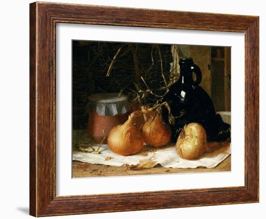 Onions, a Jug and a Ceramic Pot on a Tablecloth-Harry Brooker-Framed Giclee Print