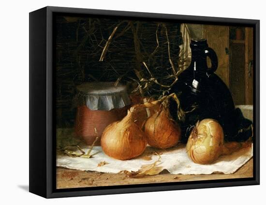 Onions, a Jug and a Ceramic Pot on a Tablecloth-Harry Brooker-Framed Premier Image Canvas