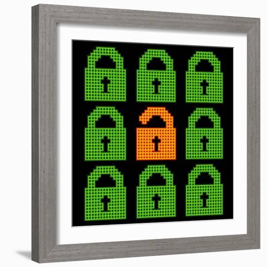 Online Web Security Concept Represented in 8-Bit Pixel-Art Padlock Icons-wongstock-Framed Art Print