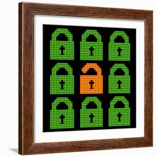 Online Web Security Concept Represented in 8-Bit Pixel-Art Padlock Icons-wongstock-Framed Art Print