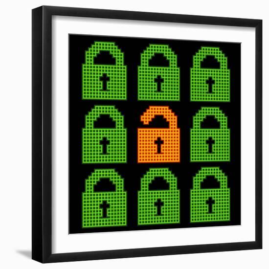 Online Web Security Concept Represented in 8-Bit Pixel-Art Padlock Icons-wongstock-Framed Art Print