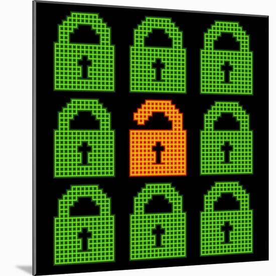 Online Web Security Concept Represented in 8-Bit Pixel-Art Padlock Icons-wongstock-Mounted Art Print