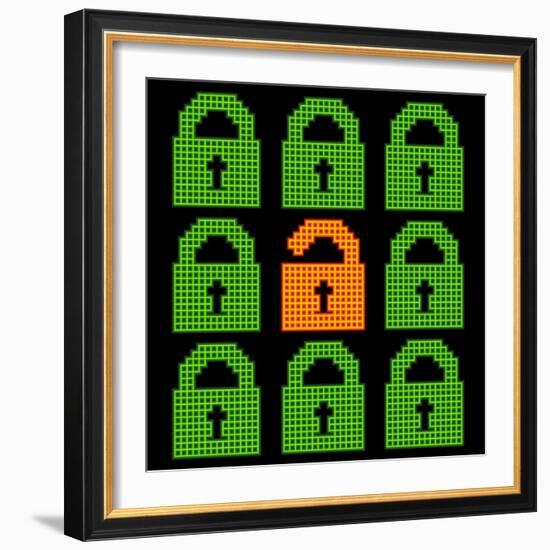 Online Web Security Concept Represented in 8-Bit Pixel-Art Padlock Icons-wongstock-Framed Art Print