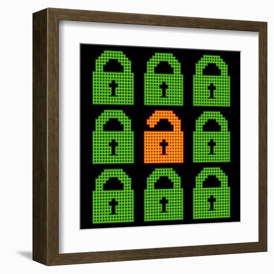 Online Web Security Concept Represented in 8-Bit Pixel-Art Padlock Icons-wongstock-Framed Art Print